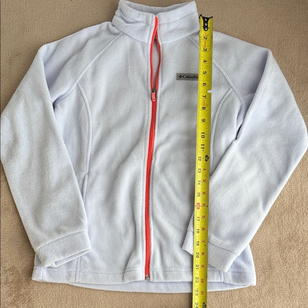 Columbia Kids Fleece Jacket - Soft Gray with Bright Coral Zipper - Size Large